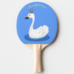 Niedlicher weißer Schwan mit KronenCartoon Tischtennis Schläger