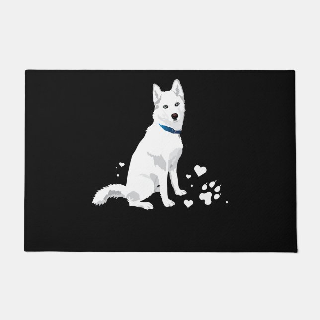 Niedlicher Weißer Sibirischer Husky - Weißer Schne Fußmatte (Vorderseite)