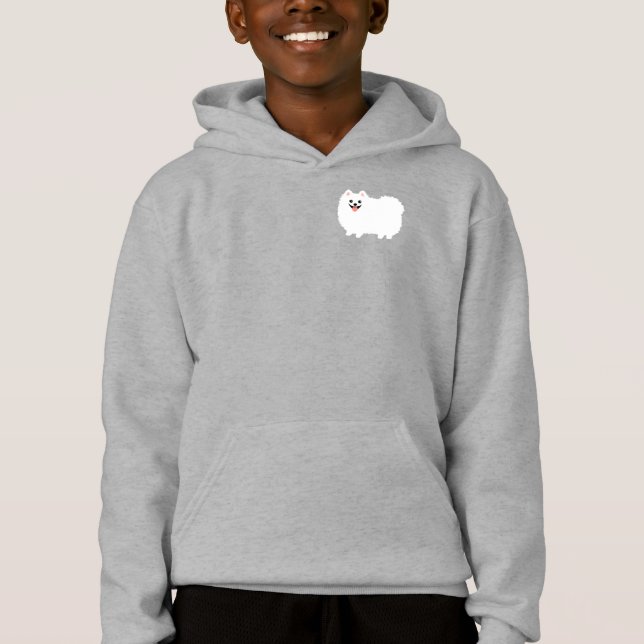 Niedlicher weißer Spitz Cartoon Dog Hoodie (Vorderseite)