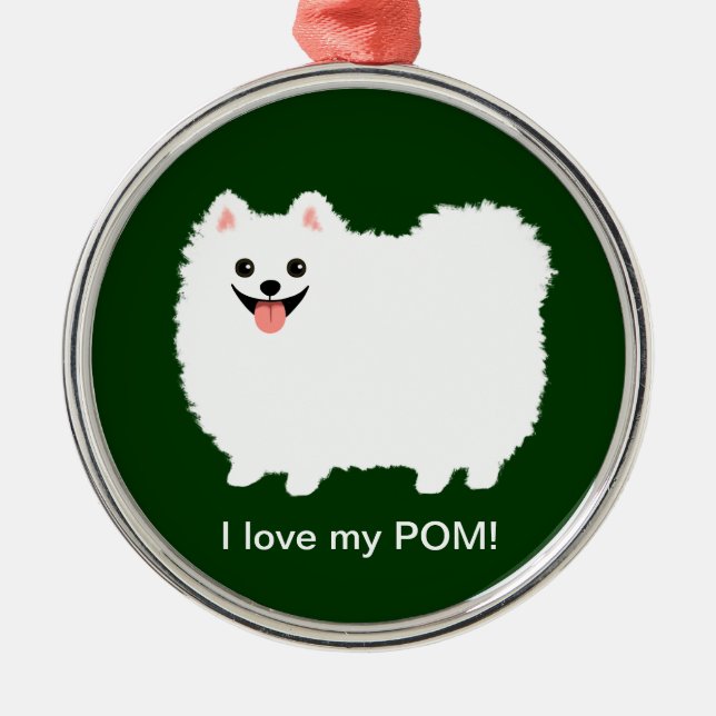 Niedlicher weißer Spitz | Fluffy Pommy Custom Ornament Aus Metall (Vorne)