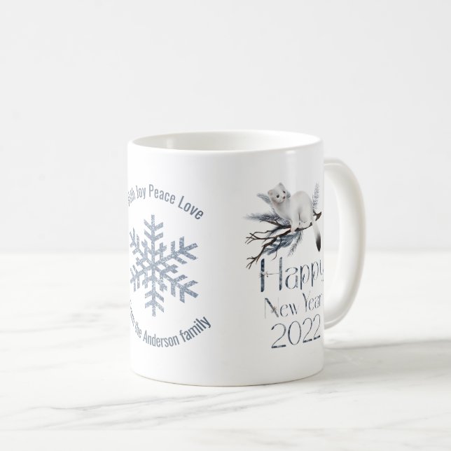 Niedlicher weißer Stoß auf einer Zweigniederlassun Kaffeetasse (VorderseiteRechts)