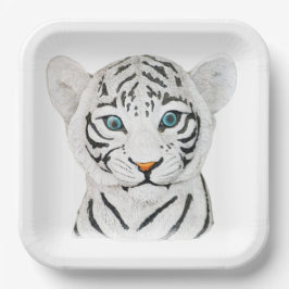 Niedlicher weißer Tiger mit blauen Augen Pappteller