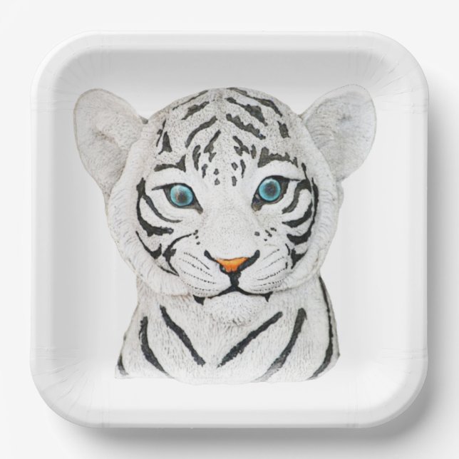 Niedlicher weißer Tiger mit blauen Augen Pappteller (Vorderseite)