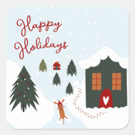 Niedlicher Weißer Weihnachtshund Schneegel machen Quadratischer Aufkleber