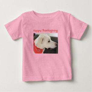 Niedlicher weißer Welpenhund Rosa Erntedank Baby T-shirt