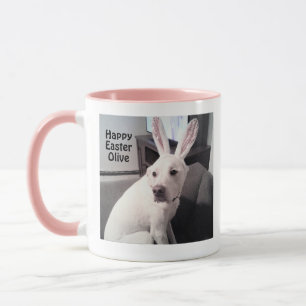 Niedlicher weißer Welpenhund zu Ostern Bunny Pink Tasse