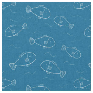 Niedlicher Weißfisch-Print auf einem Ozeanblau Stoff