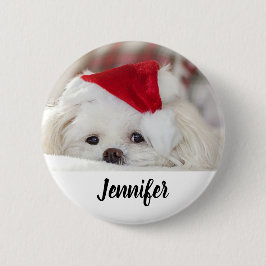 Niedlicher Weißhund in einem Red Christmas Hat Button