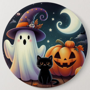 Niedlicher, weißlicher Halloween-Kürbis, Katzenkür Button