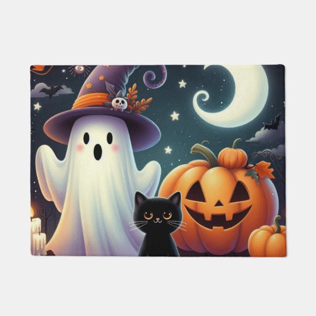 Niedlicher, weißlicher Halloween-Kürbis, Katzenkür Fußmatte (Vorderseite)