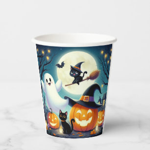 Niedlicher, weißlicher Halloween-Kürbis, Katzenkür Pappbecher
