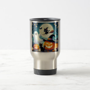 Niedlicher, weißlicher Halloween-Kürbis, Katzenkür Reisebecher