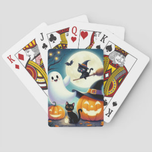 Niedlicher, weißlicher Halloween-Kürbis, Katzenkür Spielkarten