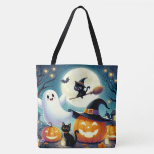 Niedlicher, weißlicher Halloween-Kürbis, Katzenkür Tasche