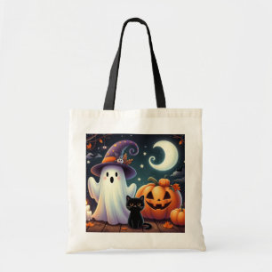Niedlicher, weißlicher Halloween-Kürbis, Katzenkür Tragetasche