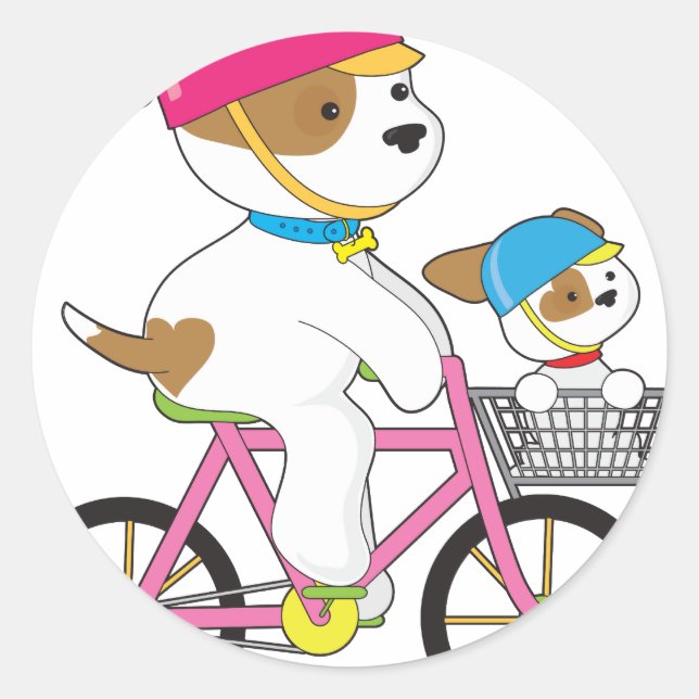 Niedlicher Welpe auf dem Bike Runder Aufkleber (Vorderseite)