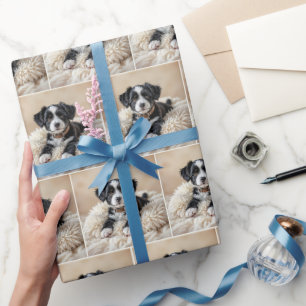 Niedlicher Welpe auf dem Pelzkissen Geschenkpapier
