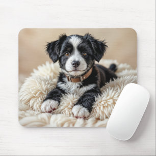 Niedlicher Welpe auf dem Pelzkissen Mousepad