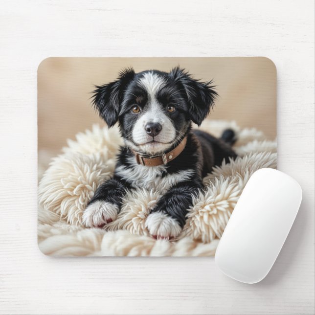 Niedlicher Welpe auf dem Pelzkissen Mousepad (Mit Mouse)