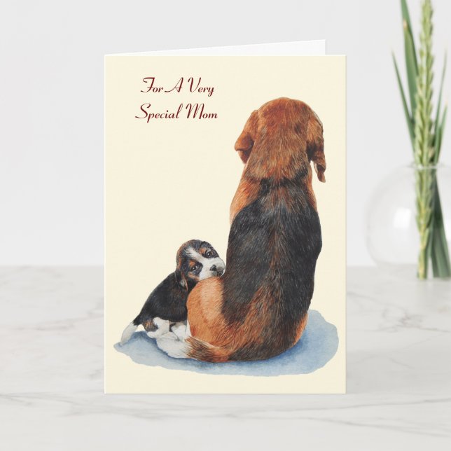 niedlicher Welpe-Beagle-Hund mit Mama-Hund mit Ver Karte (Vorderseite)
