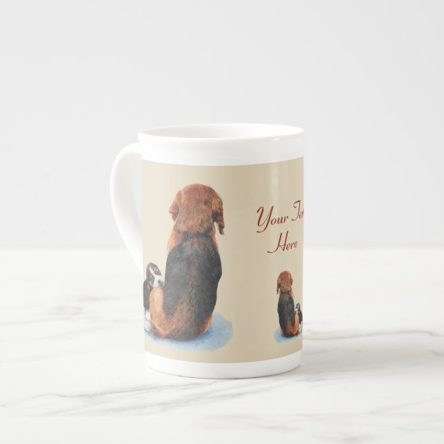 niedlicher Welpe-Beagle-Kuschelhund mit Slogan Prozellantasse (Vorderseite Links)