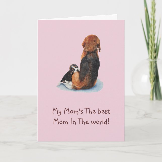Niedlicher Welpe-Beagle mit Vers für Mama Karte (Vorderseite)