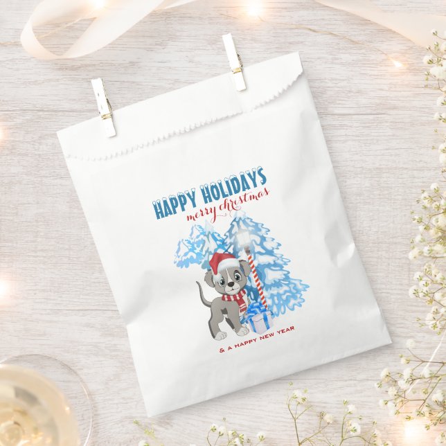 Niedlicher Welpe Cartoon Schneeweihnachtsferien Geschenktütchen (Ausgeschnitten)