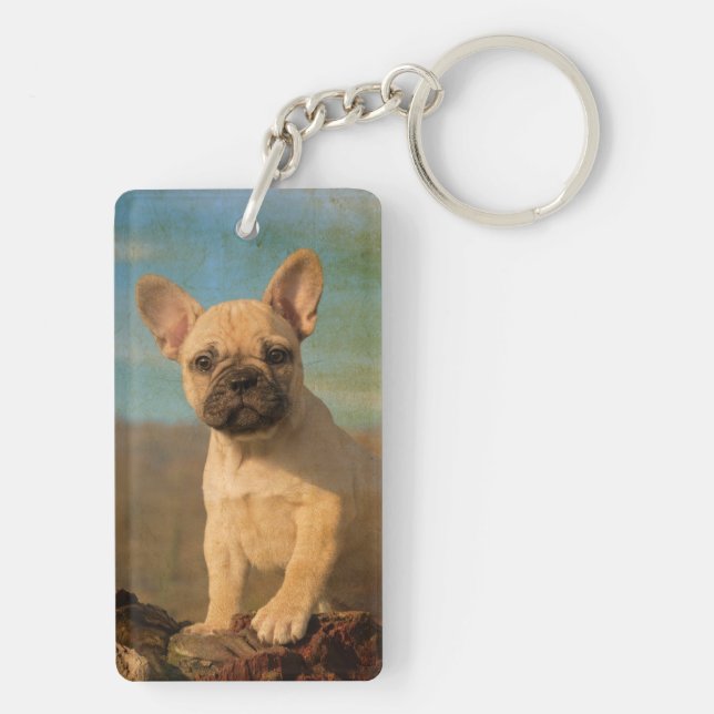 Niedlicher Welpe der französischen Bulldogge, Schlüsselanhänger (Rückseite)