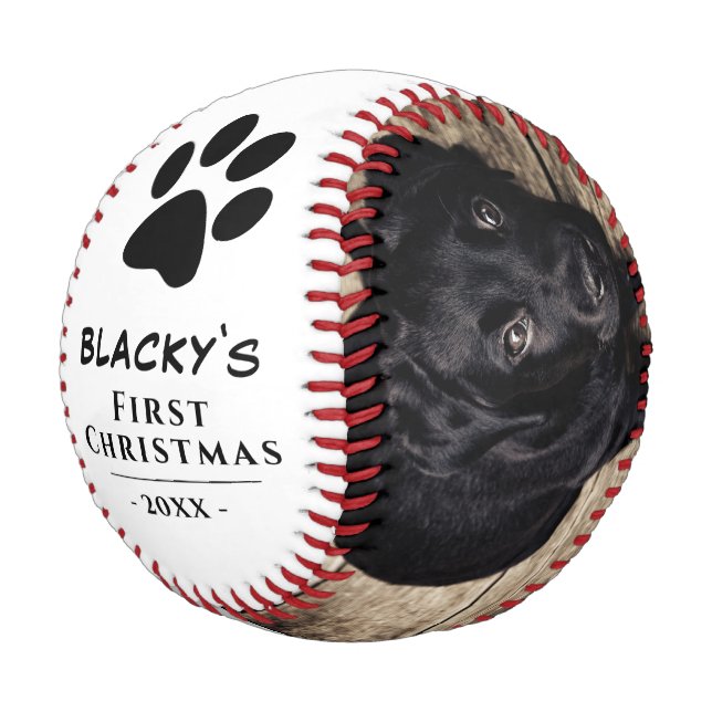 Niedlicher Welpe Erster Weihnachtshund Paw Foto Co Baseball (Schrägansicht)