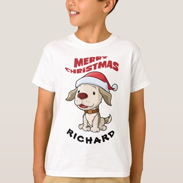 Niedlicher Welpe Frohe Weihnachts-Custom-T - Shirt (Vorderseite)