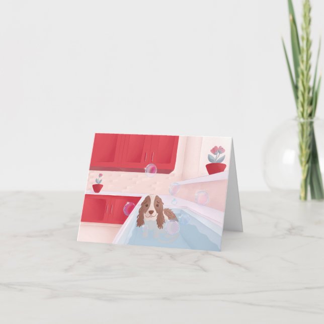 Niedlicher Welpe im Bad Feiertagskarte (Vorderseite)