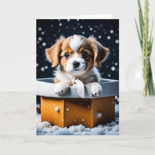 Niedlicher Welpe in der Geschenkboxen Weihnachten Karte