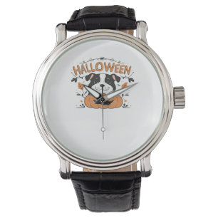 Niedlicher Welpe in Pumpkin - Halloween Hundelabbi Armbanduhr