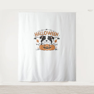 Niedlicher Welpe in Pumpkin - Halloween Hundelabbi Wandteppich