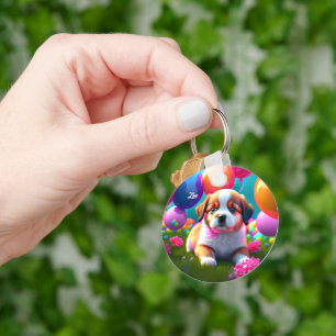 Niedlicher Welpe mit Ballons - süß Schlüsselanhänger