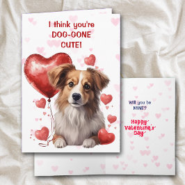 Niedlicher Welpe mit Herzballon Valentine Feiertagskarte