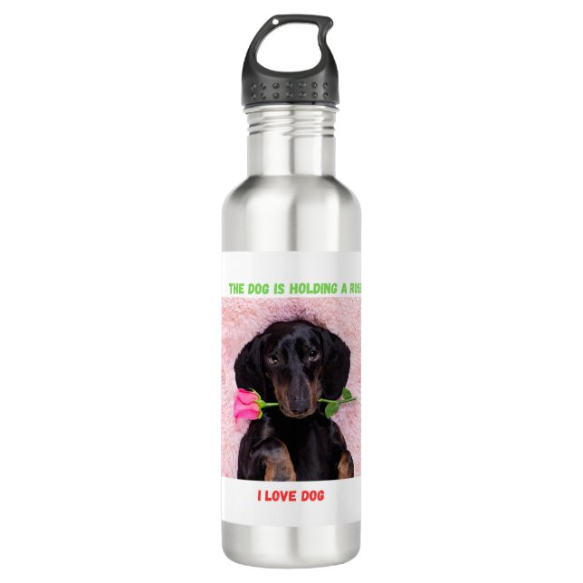Niedlicher Welpe mit Rosen Kids-Wasserflasche Edelstahlflasche (Vorderseite)