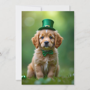 Niedlicher Welpe mit St. Patrick's Outfit, Kleebla Feiertagskarte