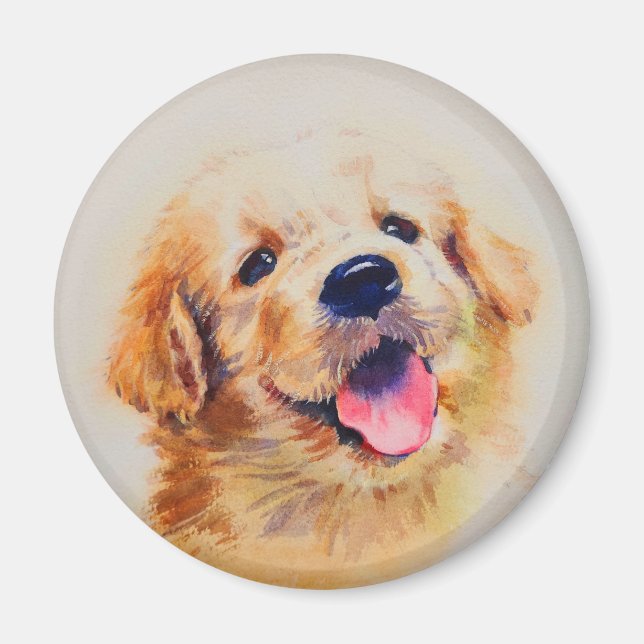 Niedlicher Welpe. Sein Name ist "glücklich" Magnet (Vorne)