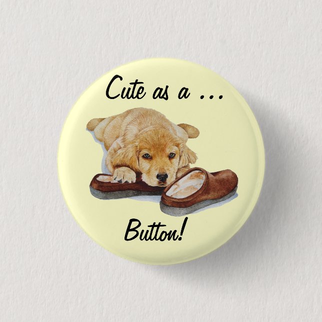 niedlicher Welpe und Pantoffel des goldenen Button (Vorderseite)