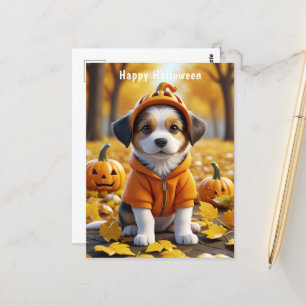 Niedlicher Welpe zu Kürbiskatzenverliebten Postkarte