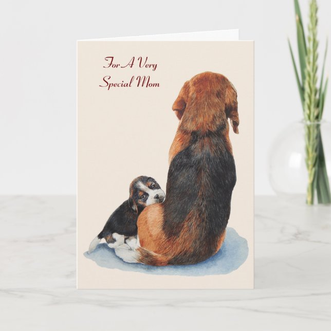 niedlicher Welpen-Beagle mit Mama Hund-Kunst-Origi Karte (Vorderseite)