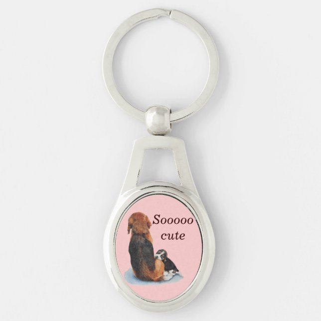 Niedlicher Welpen-Beagle mit Mama-Hunderealkunst Schlüsselanhänger (Vorderseite)