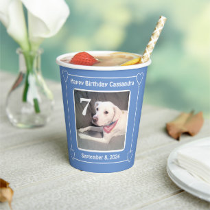 Niedlicher Welpen Hund 1 Foto Geburtstag Nummer 7 Pappbecher