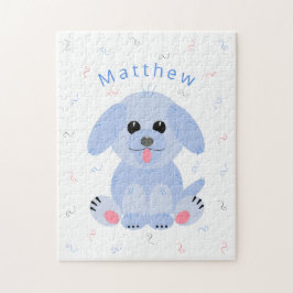 Niedlicher Welpen Hund Cartoon Blau Personalisiert