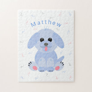 Niedlicher Welpen Hund Cartoon Blau Personalisiert