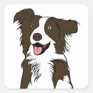 Niedlicher Welpen-Hund Lover Brown White Border Co Quadratischer Aufkleber