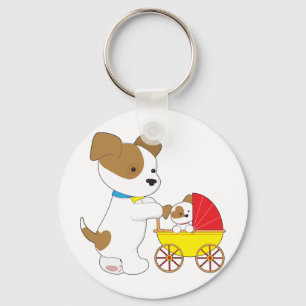 Niedlicher Welpen-Kinderwagen Schlüsselanhänger