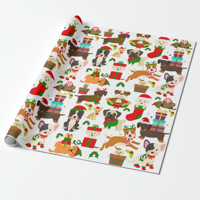 Niedlicher Welpen Weihnachten Geschenkpapier (Ungerollt)