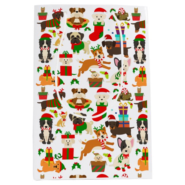 Niedlicher Welpen Weihnachten Mittlere Geschenktüte (Vorderseite)
